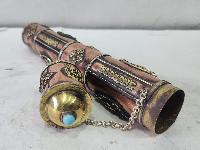 Hand Beaten Metal Incense Holder, Ashtamangala, Stone Setting