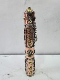 Hand Beaten Metal Incense Holder, Ashtamangala, Stone Setting