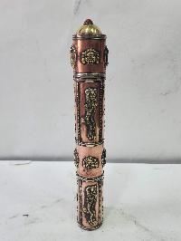 Hand Beaten Metal Incense Holder, Ashtamangala, Stone Setting