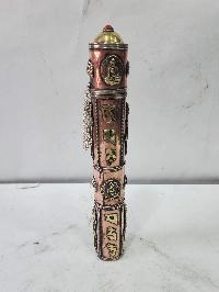 Hand Beaten Metal Incense Holder, Ashtamangala, Stone Setting