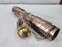 Hand Beaten Metal Incense Holder, Ashtamangala, Stone Setting