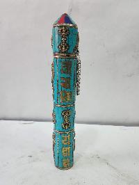 Hand Beaten Metal Incense Holder, Ashtamangala, Stone Setting