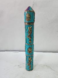 Hand Beaten Metal Incense Holder, Ashtamangala, Stone Setting