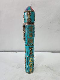 Hand Beaten Metal Incense Holder, Ashtamangala, Stone Setting