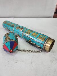 Hand Beaten Metal Incense Holder, Ashtamangala, Stone Setting
