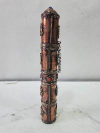 Hand Beaten Metal Incense Holder, Ashtamangala, Stone Setting