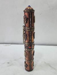 Hand Beaten Metal Incense Holder, Ashtamangala, Stone Setting