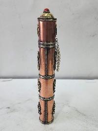 Hand Beaten Metal Incense Holder, Ashtamangala, Stone Setting