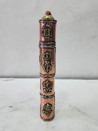 Hand Beaten Metal Incense Holder, Ashtamangala, Stone Setting