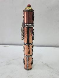 Hand Beaten Metal Incense Holder, Ashtamangala, Stone Setting