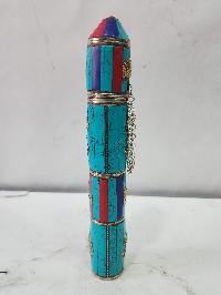 Hand Beaten Metal Incense Holder, Ashtamangala, Stone Setting