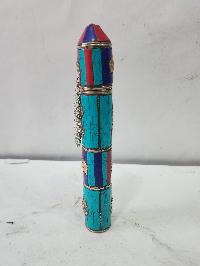Hand Beaten Metal Incense Holder, Ashtamangala, Stone Setting