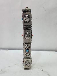 Hand Beaten Metal Incense Holder, Ashtamangala, Stone Setting