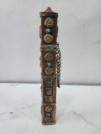 Hand Beaten Metal Incense Holder, Ashtamangala, Stone Setting