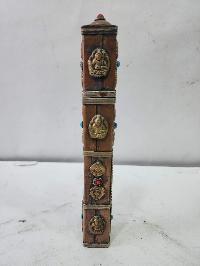 Hand Beaten Metal Incense Holder, Ashtamangala, Stone Setting