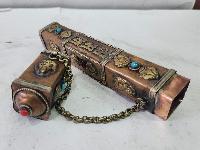 Hand Beaten Metal Incense Holder, Ashtamangala, Stone Setting