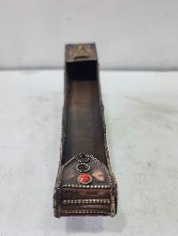 Hand Beaten Metal Incense Burner Stand, Ashtamangala, Stone Setting