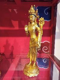 Buddhist Handmade Statue Of Standing Padmapani Lokeshvara, [face Painted], [mercury Plated], [electroplating]