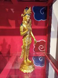 Buddhist Handmade Statue Of Standing Padmapani Lokeshvara, [face Painted], [mercury Plated], [electroplating]