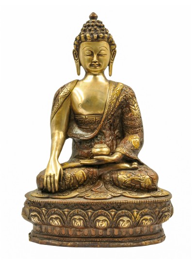 Buddhist Statue Of Shakyamuni Buddha, [sand Casting], [chocolate Oxidized]