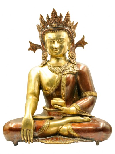 Buddhist Statue Of Shakyamuni Buddha, [sand Casting], [chocolate Oxidized]