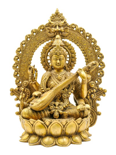 Nepali Statue Of Saraswati, [sand Casting], Glossy