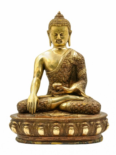 Buddhist Statue Of Shakyamuni Buddha, [sand Casting], [chocolate Oxidized]