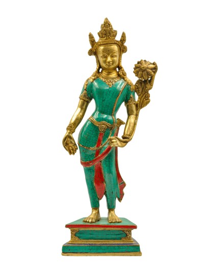 Buddhist Statue Of Standing Padmapani Lokeshvara, [sand Casting], [stone Setting]