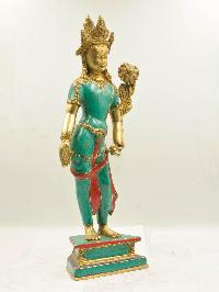 Buddhist Statue Of Standing Padmapani Lokeshvara, [sand Casting], [stone Setting]