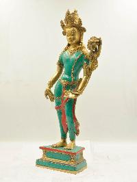 Buddhist Statue Of Standing Padmapani Lokeshvara, [sand Casting], [stone Setting]