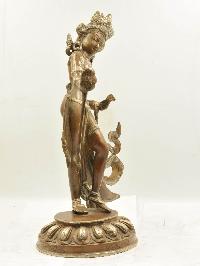Buddhist Statue Of Standing Green Tara, [sand Casting], [chocolate Oxidized]