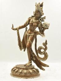 Buddhist Statue Of Standing Green Tara, [sand Casting], [chocolate Oxidized]