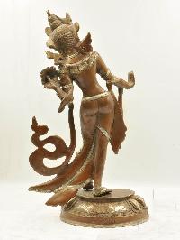 Buddhist Statue Of Standing Green Tara, [sand Casting], [chocolate Oxidized]