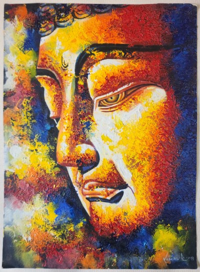 Painting Of Face Of Buddha [acrylic Color On Handmade Paper], [washable]