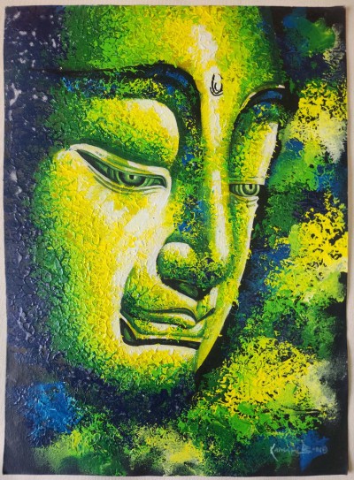 Painting Of Face Of Buddha [acrylic Color On Handmade Paper], [washable]