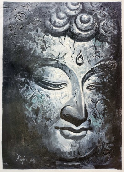 Painting Of Face Of Buddha [acrylic Color On Canvas], [washable]
