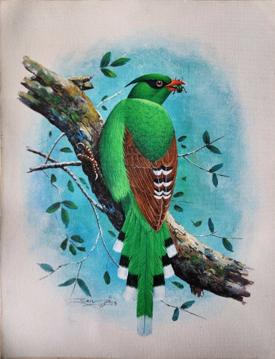 Painting Of Beautiful Green Bird [acrylic Color On Canvas], [washable]