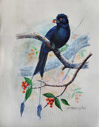 Painting Of Beautiful Black Bird [acrylic Color On Canvas], [washable]