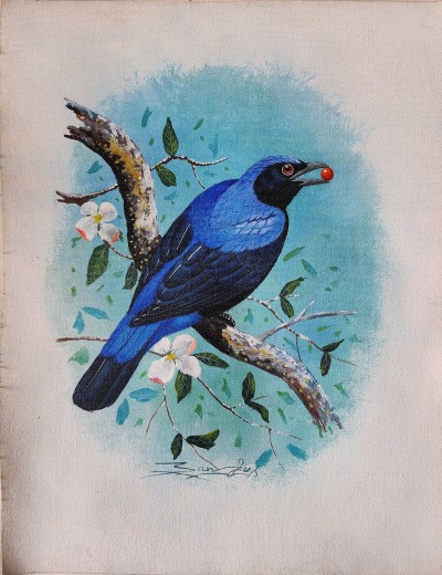 Painting Of Beautiful Bird [acrylic Color On Canvas], [washable]
