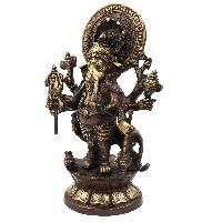 Buddhist Statue Of Eight Hand Ganesh, [sand Casting], [chocolate Oxidized]