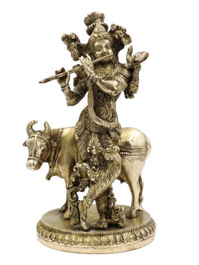 Nepali Statue Of Krishna, [sand Casting], Glossy Finishing