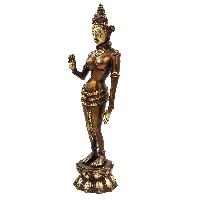 Buddhist Statue Of Standing Green Tara, [sand Casting], [chocolate Oxidized]