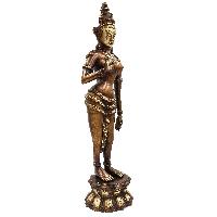 Buddhist Statue Of Standing Green Tara, [sand Casting], [chocolate Oxidized]