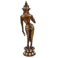 Buddhist Statue Of Standing Green Tara, [sand Casting], [chocolate Oxidized]