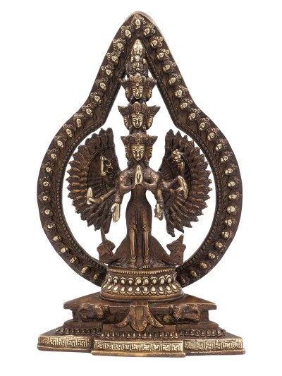 Buddhist Statue Of Sahasrabhuja Avalokitesvara, [sand Casting], [chocolate Oxidized]