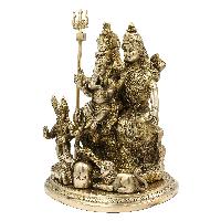 Nepali Statue Of Shiva And Parvati With Ganesh And Kumar Or Kartikeya, [sand Casting], Glossy Finishing