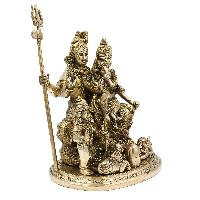 Nepali Statue Of Shiva And Parvati With Ganesh And Kumar Or Kartikeya, [sand Casting], Glossy Finishing