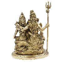 Nepali Statue Of Shiva And Parvati With Ganesh And Kumar Or Kartikeya, [sand Casting], Glossy Finishing