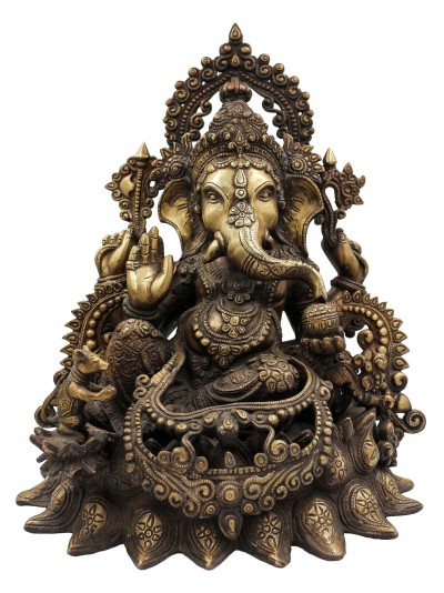 Buddhist Statue Of Ganesh, [sand Casting], [chocolate Oxidized]