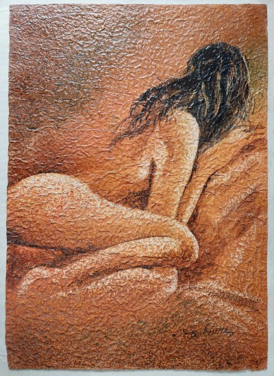 Nude Painting Of Resting Lady [acrylic Color On Rice Paper]